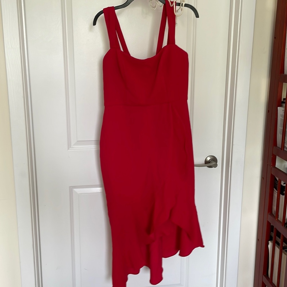 XSCAPE red ruffle bottom dress, like new